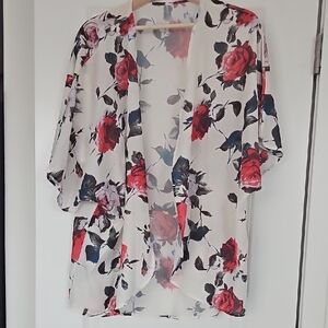 Floral Kimono Cardigan - Red and Black